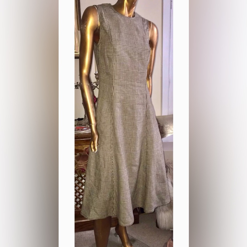 Polo Ralph Lauren Long Sleeveless Houndstooth Linen Cotton Blend Dress 12